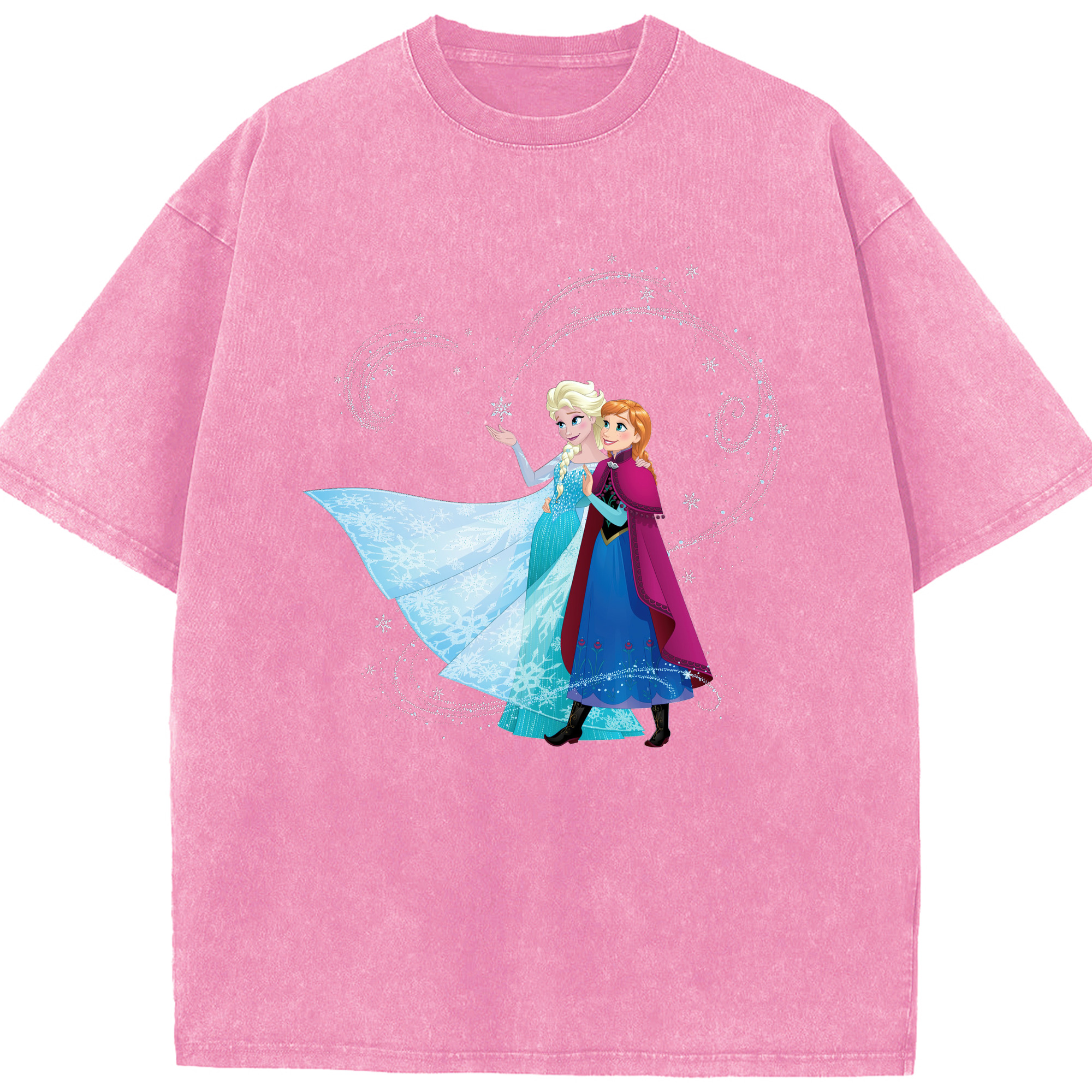 （画像用） アナと雪の女王 アンナ エルサ Frozen Anna Elsa 綿100% ヴィンテージ風 半袖Tシャツ（フロントプリント）
